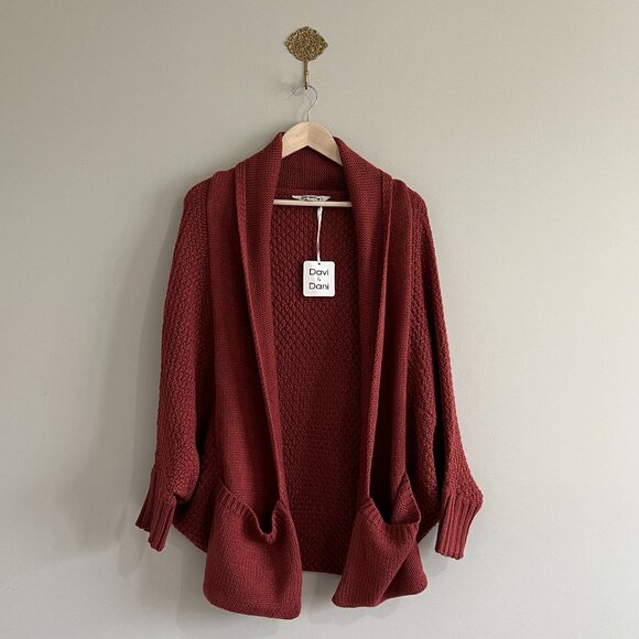 NWT Davi & Dani Rust Chunky Knit Open Front Cardigan – Women’s Small - Picture 1 of 11